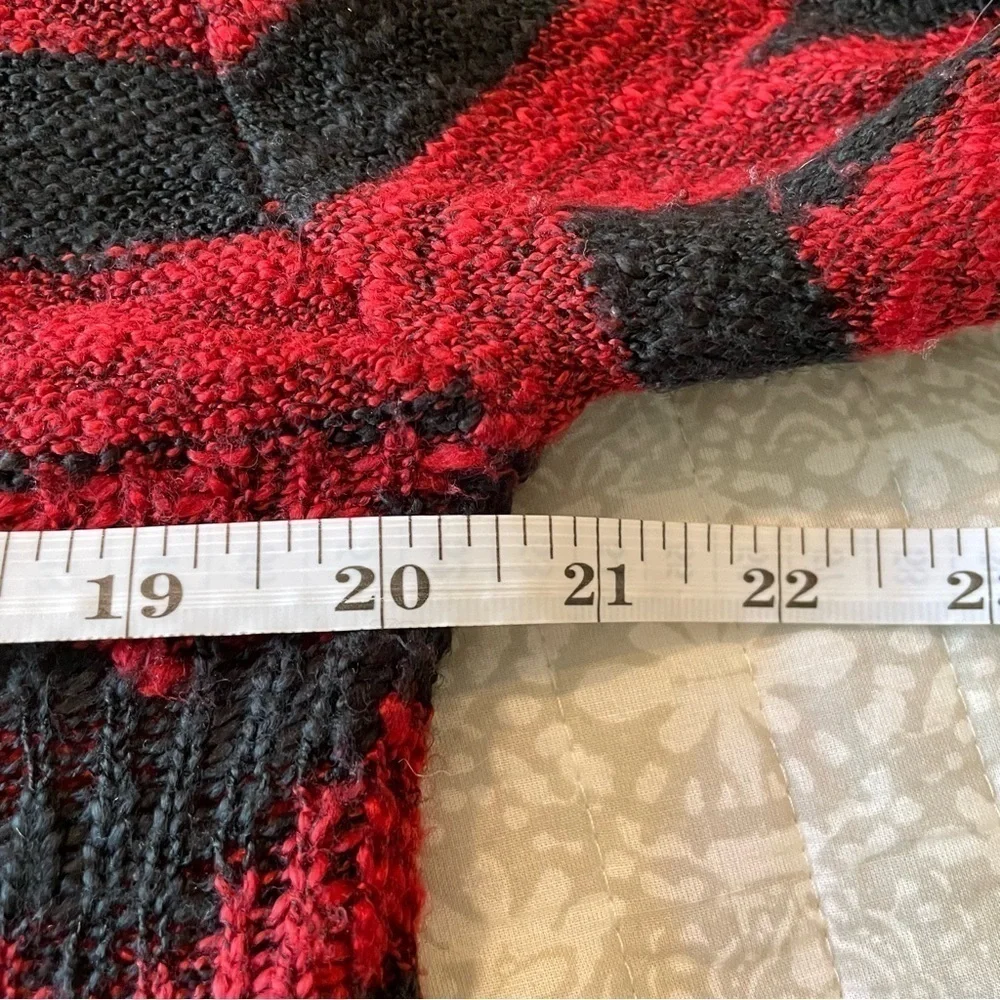 Forever 21 Red & Black Patterned Semi Sheer Sweater Large